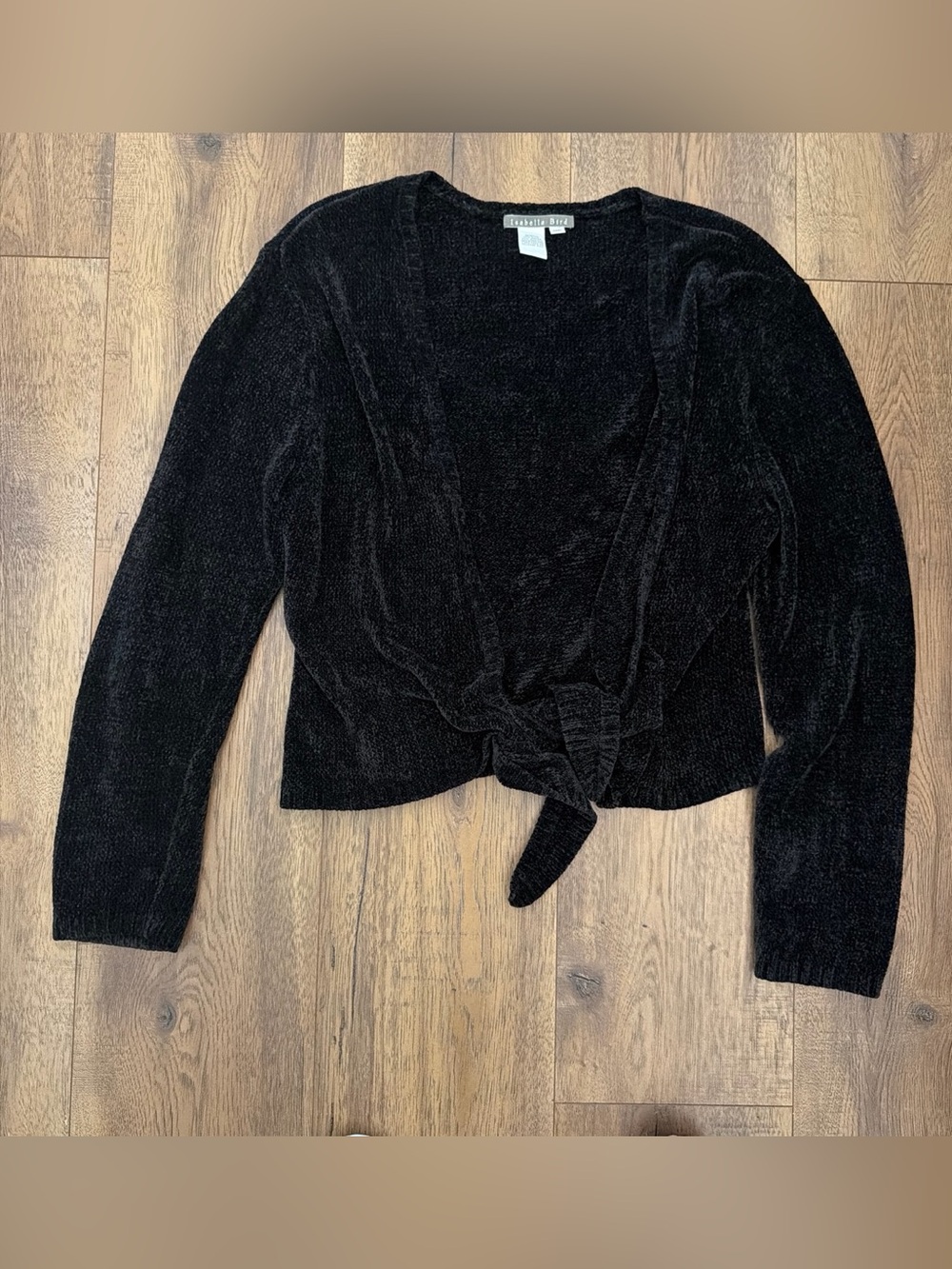 90s Isabella Bird Black Tie-Front Chenille Sweater Cardigan